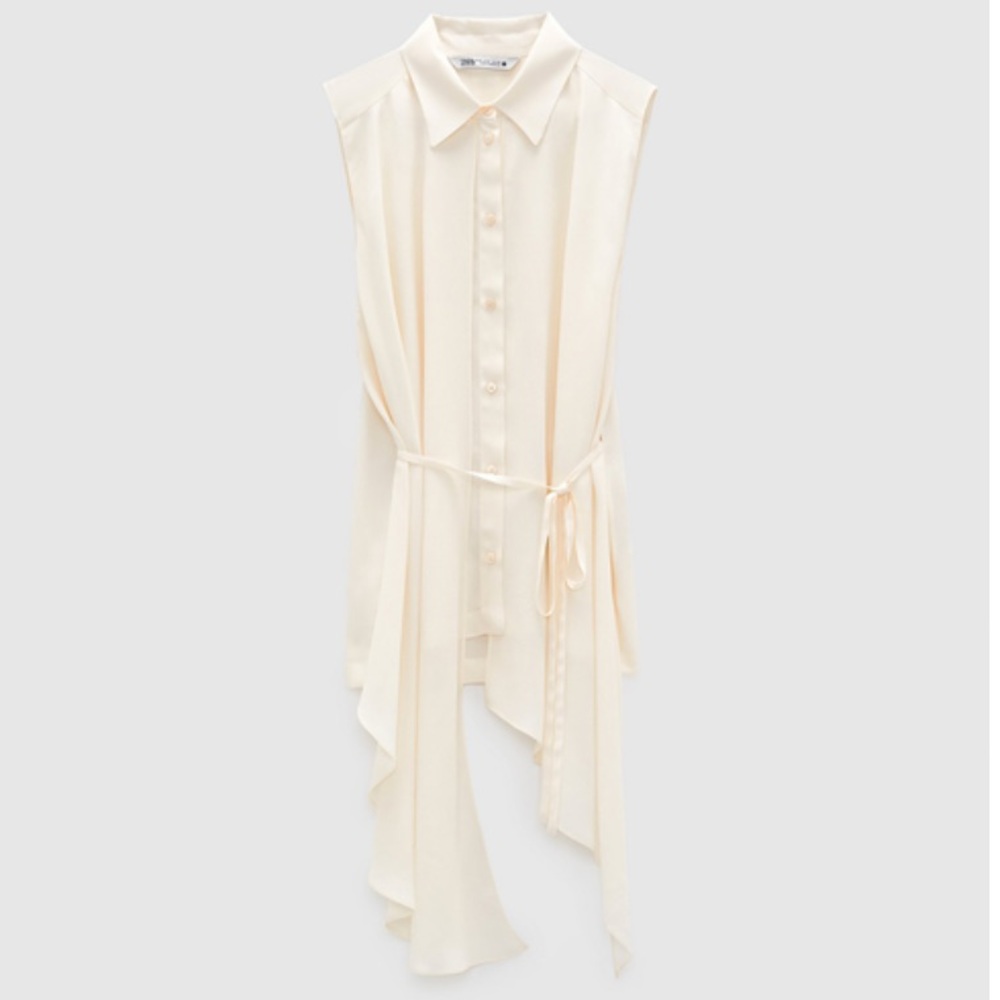 Zara ASYMMETRIC BLOUSE WHITE XS